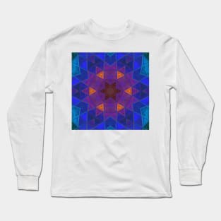 Mosaic Kaleidoscope Flower Purple Blue and Orange Long Sleeve T-Shirt